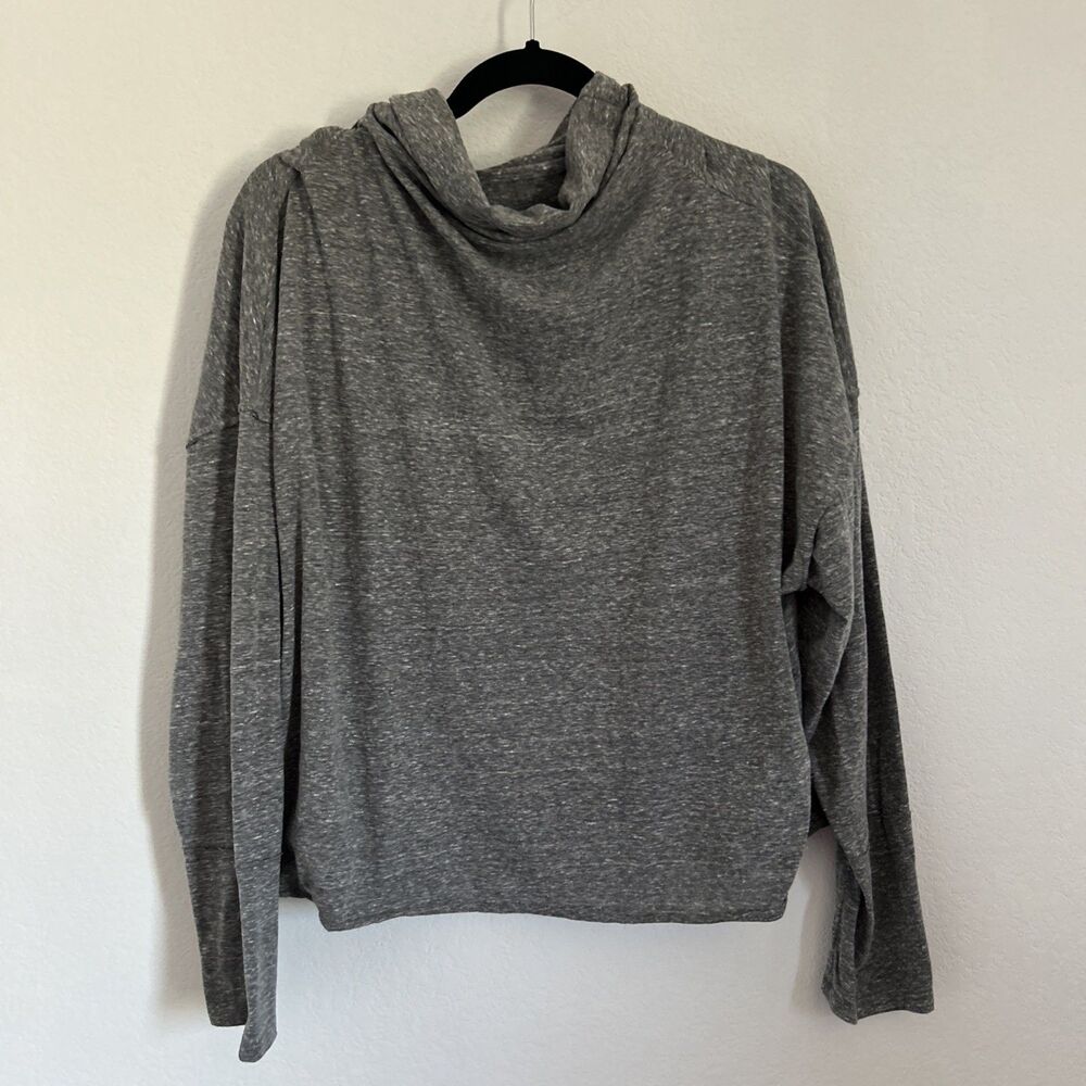 We The Free Oversized Turtleneck Heather Grey Jersey Knit Slouchy Cropped Top M